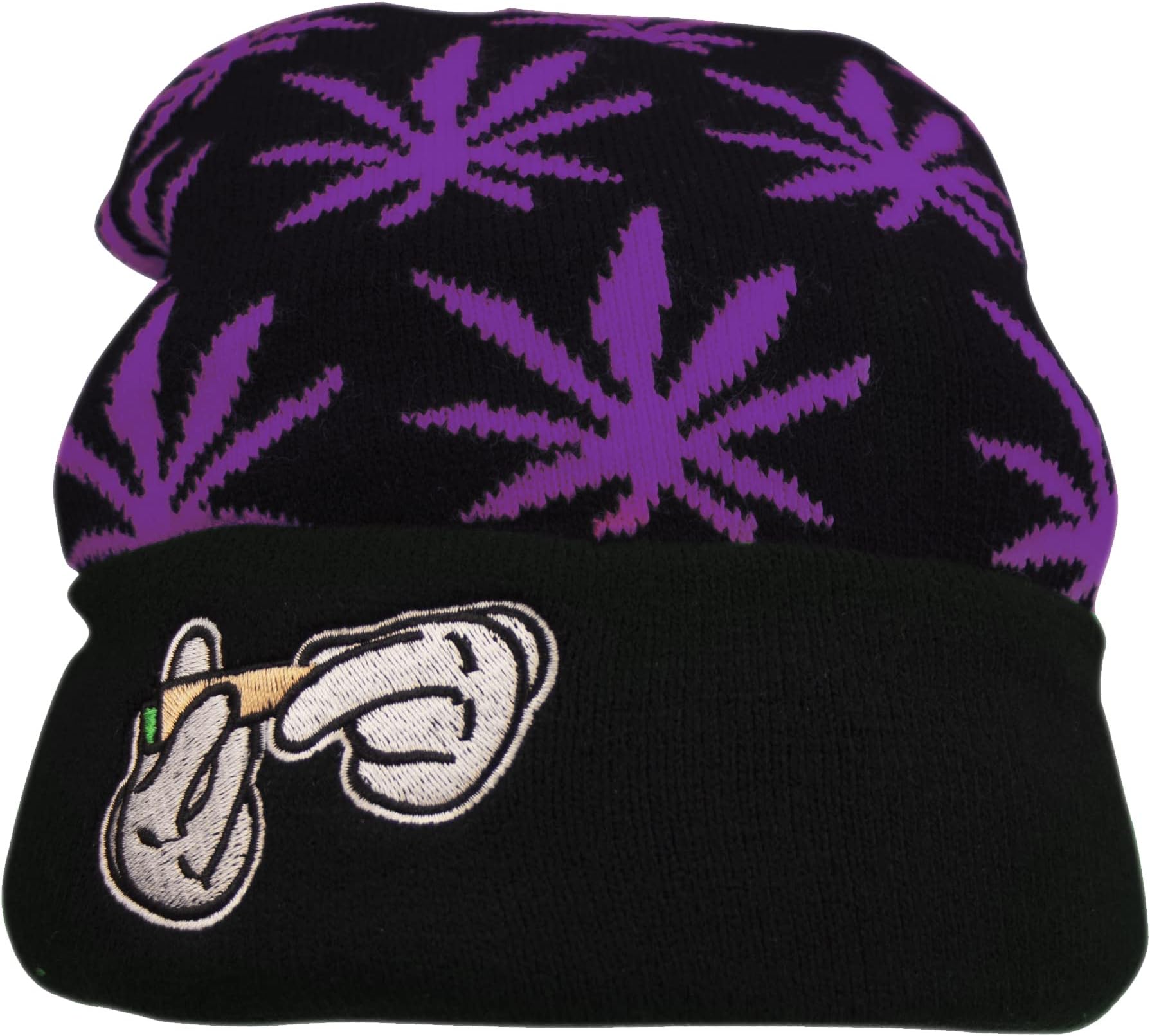 Marijuana Weed Cuff Beanie-Hat - Knit Winter Hat for Women Men