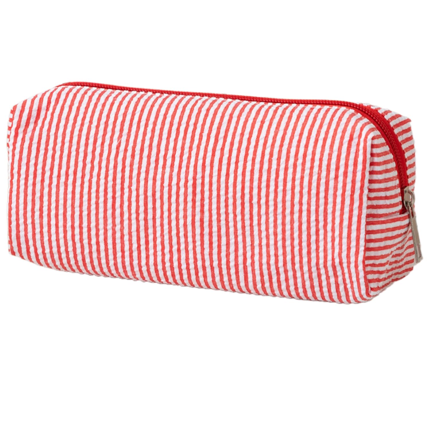 HFHungkeong Cute Pencil Case, Seersucker Pencil Bag Desktop Stationery Finishing Large Capacity Embroidery Striped Travel Storage Bag, Multifunctional Cosmetic Pouch(Red) — image 1