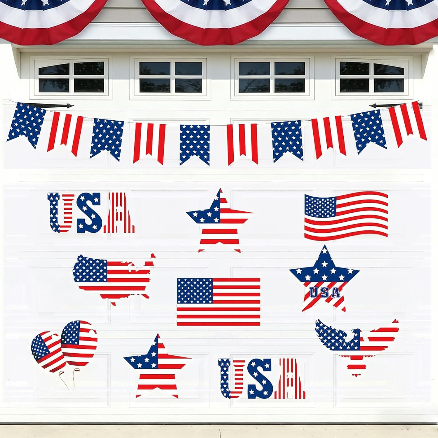 FYSUIMU 24Pcs Patriotic Garage Decoration Magnet Stickers USA Flag Refrigerator Decals for 250th Anniversary 4th of July Independence Day Party Home Garage Door Car