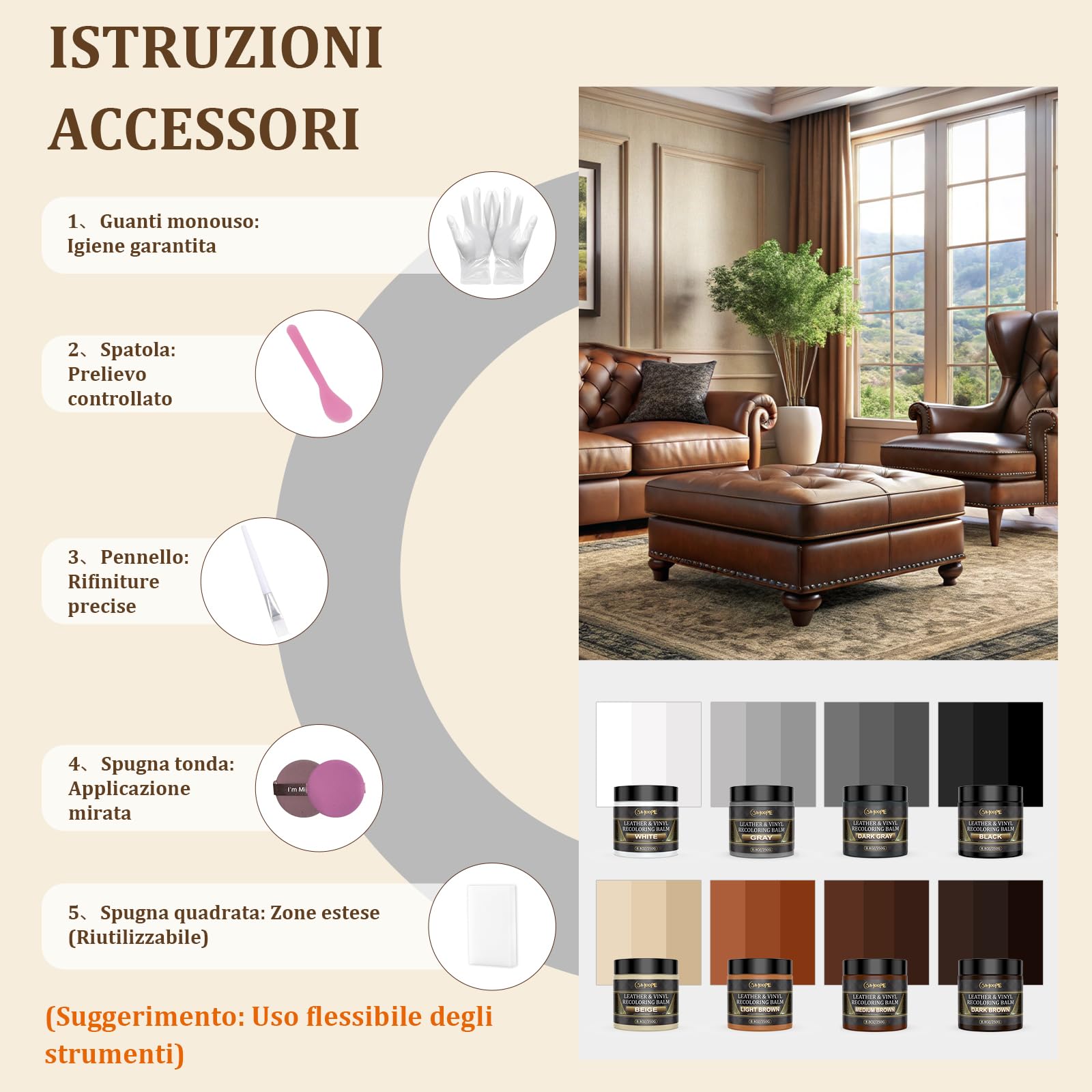 250 ML Balsamo Ricolorazione Pelle, Kit Riparazione Nero Mobili, Sgrassatore Graffi per Abitacolo Auto, Sedili, Divani, Scarpe, Borse, Giacche