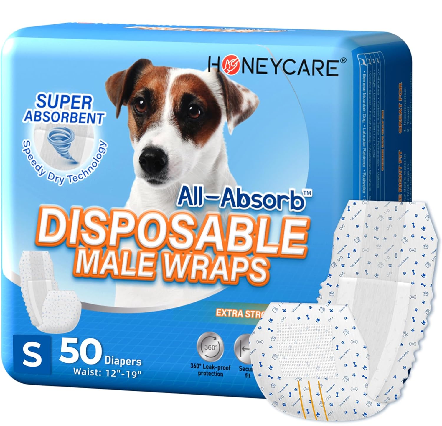 HONEY CARE All-Absorb A26 Male Dog Wrap, 50 Count, Small
