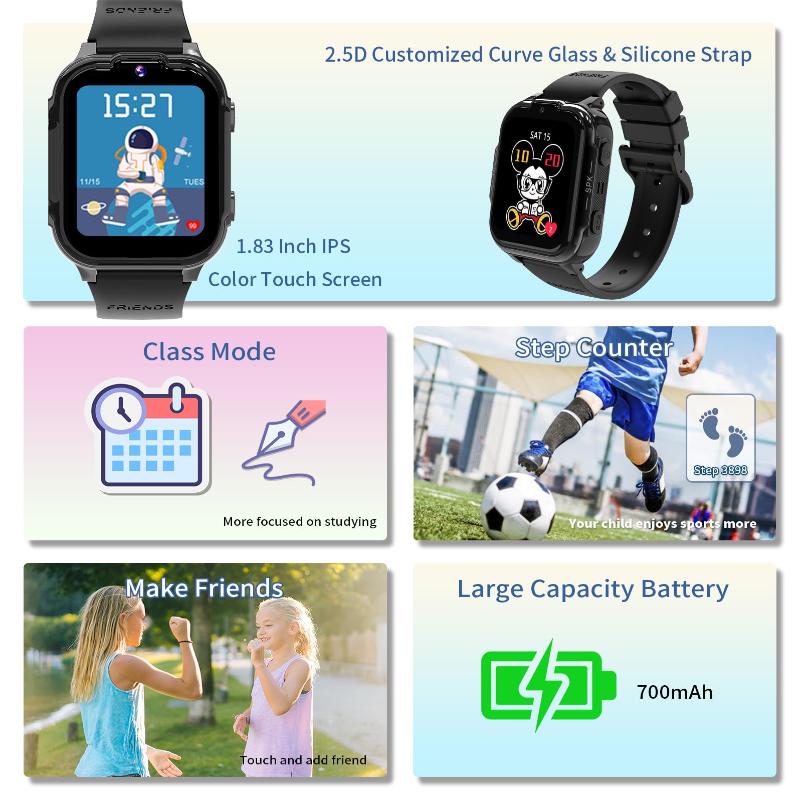 4G Smartwatch dla Dzieci z GPS Połączenia Wideo SOS Gry Budzik Krokomierz Kalkulator Wodoodporny Zegarek Cyfrowy dla Chłopców i Dziewczynek Prezent-