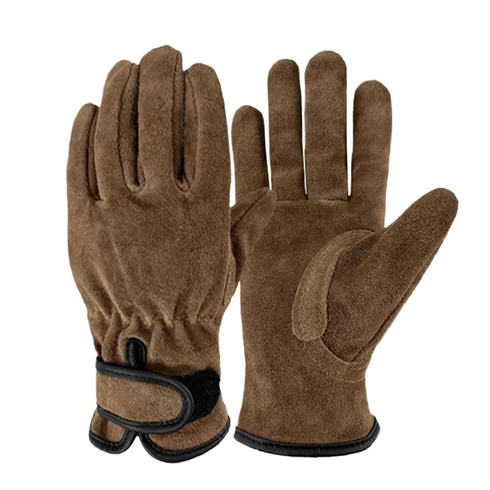1 par de guantes protectores cuero for actividades al aire libre, jardinería for soldar y acampar, trabajo antideslizantes ignífugos para Hombre y Mujer(Brown-L)
