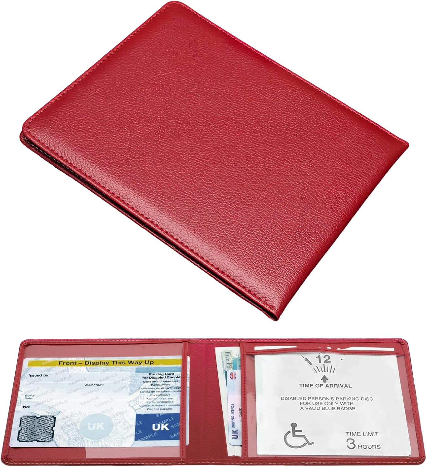 Red Disabled Badge Holder Soft PU Leather Blue Badge Holder Wallet for