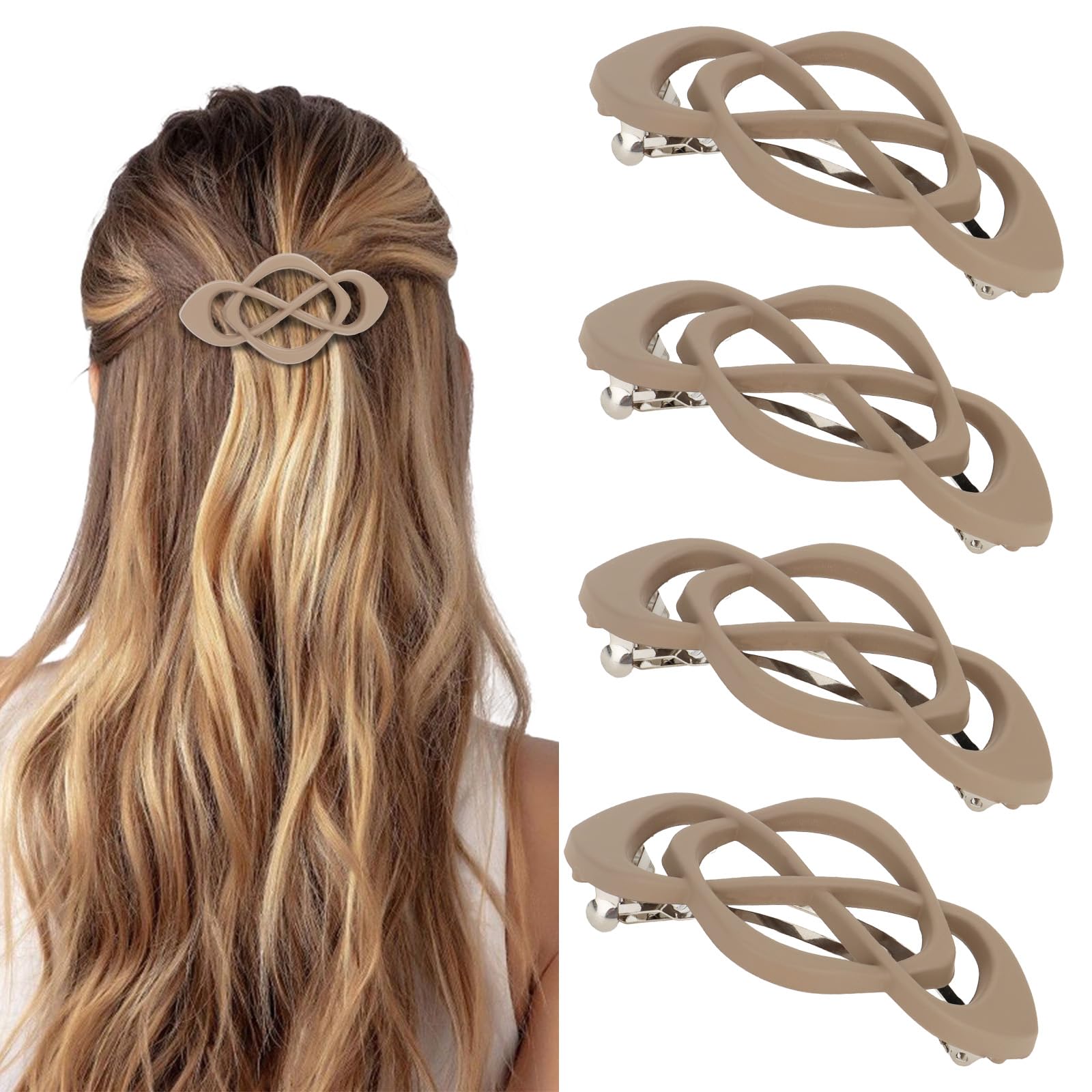 Amariver Khaki Hair Barrettes for Women 4packs Hair Clips French Hair Barrette Clip for Girls Vintage Hair Clips for Thick Thin Long Short Hair