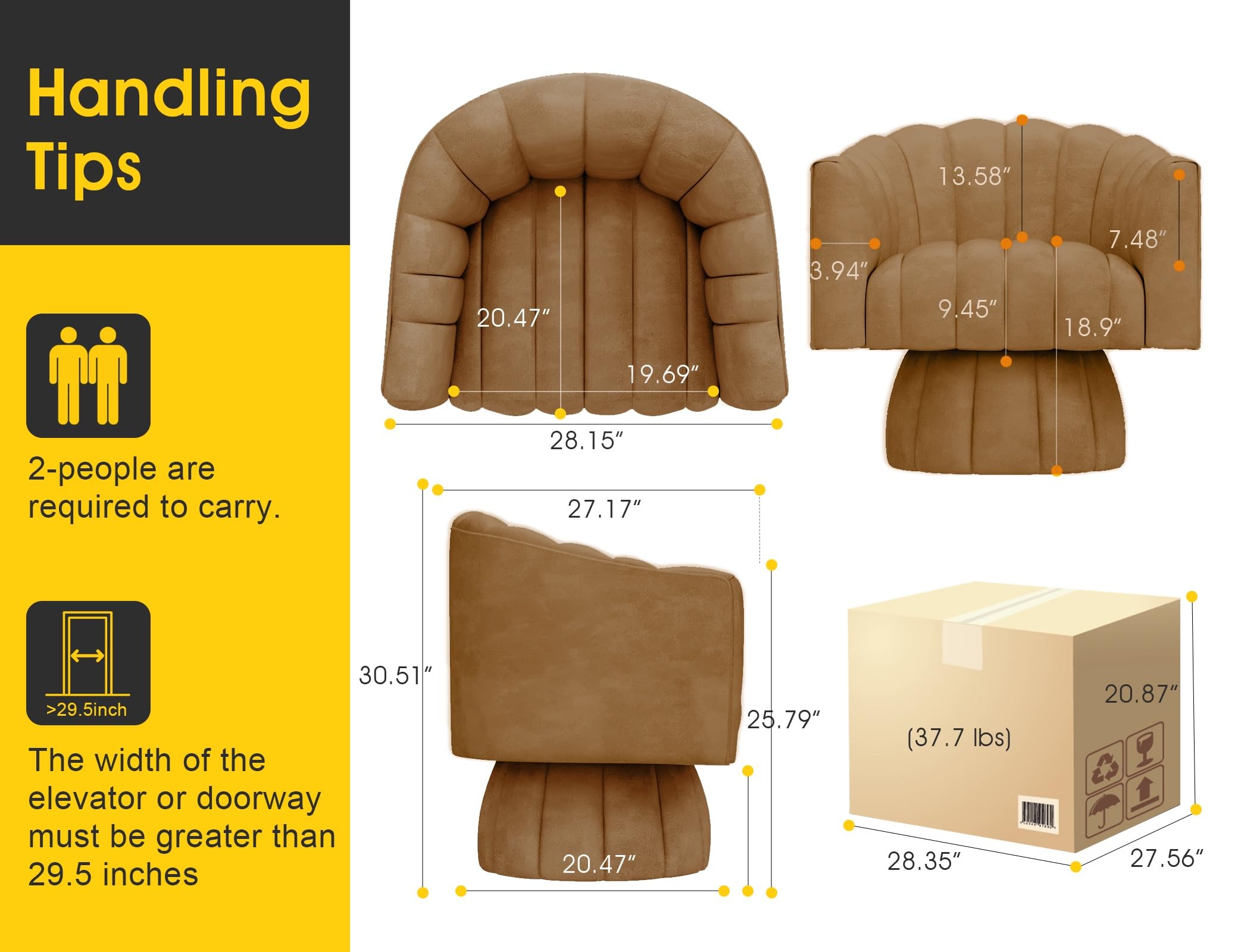 Dewhut Modern 360 Degree Leather Swivel Cuddle Barrel Accent Sofa Chairs, Round Armchairs with Wide Upholstered, Leather Reading Chair for Living Room, Bedroom, Office, Waiting Rooms, (Brown)