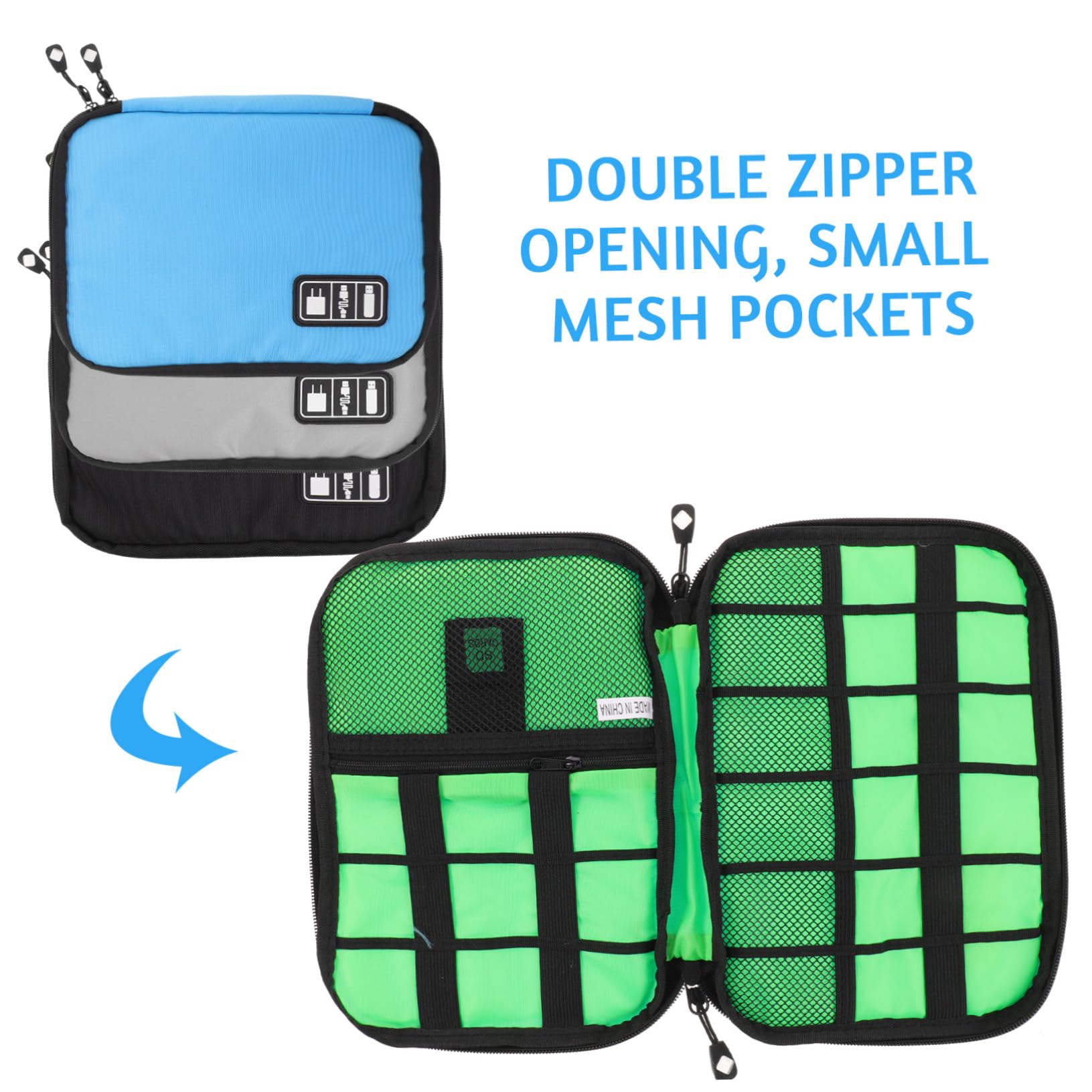 DOITOOL 3pezzi Organizer Borsa per Cavi Dati Portatile Custodia per Accessori Digitali Tasche Rete e Cerniera Borsa Organizzatore da Viaggio per Caricabatterie e Auricolari