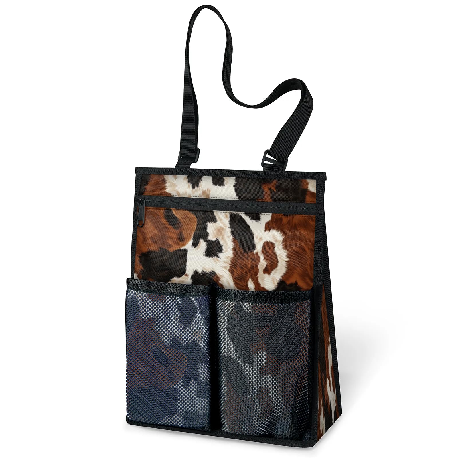 Ourtheme Cow Print Portable Shower Bag for Travel Gym Camp Beach Tote Shower Caddy Bags Hanging Toiletry Organizer