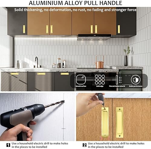 Miniatura 3 de 2 manijas rectangulares empotradas para puerta con tornillo, manija de puerta corredera de metal plana trasera de granero, manija empotrada para