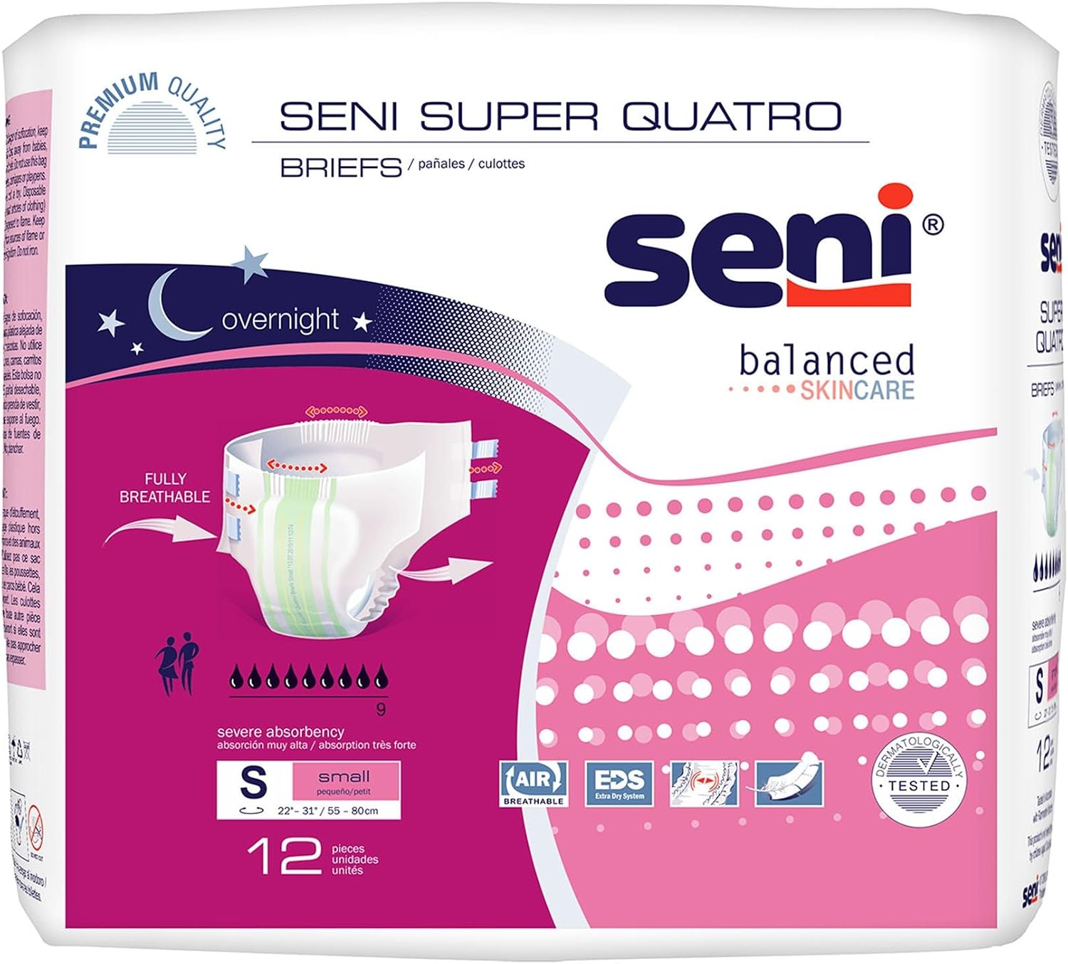 Seni Super Quatro Unisex Adult Incontinence Briefs with, 22-31 in, 24 ct