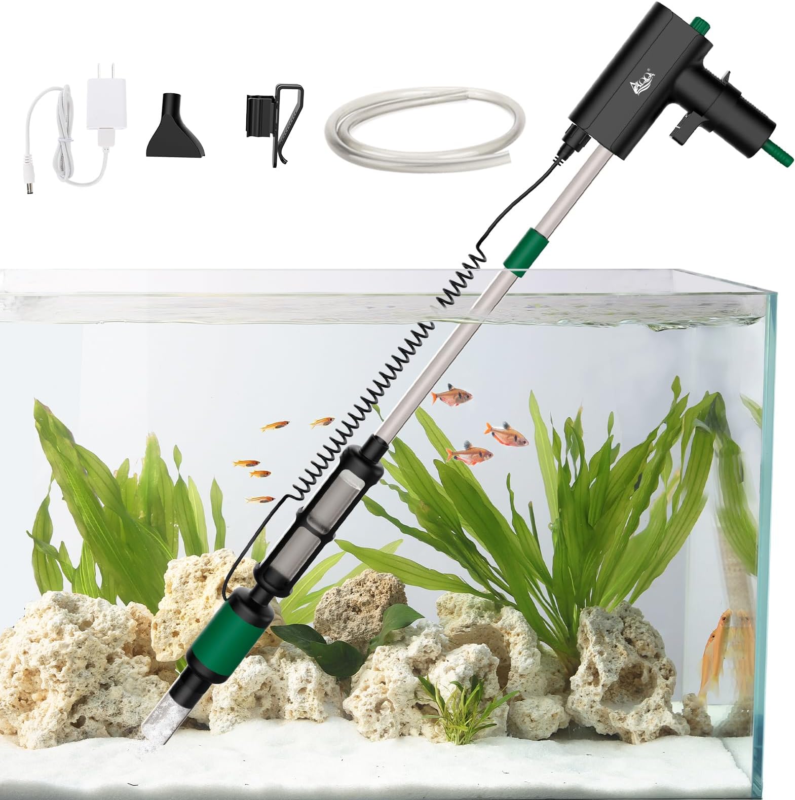 AQQA Fish Tank Cleaner,Rechargeable Electric Aquarium Gravel Cleaner,Powerful