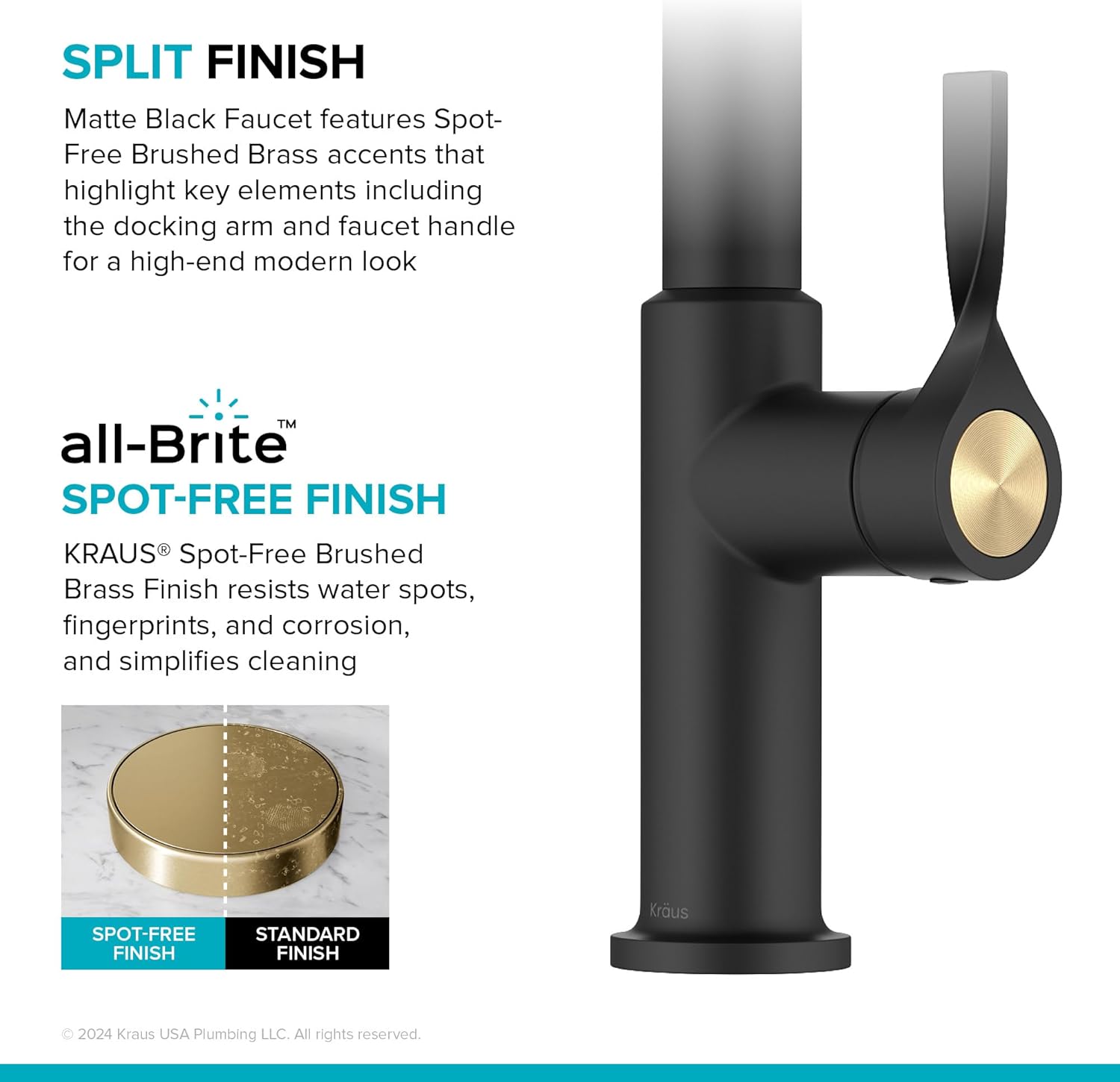 KRAUS Torak Pull Down Kitchen Faucet in Spot-Free Brushed Brass/Matte Black with 2 Function Sprayer, Pre-Attached Water Lines, and Mounting Hardware, KPF-2841SFBBMB - Image 7