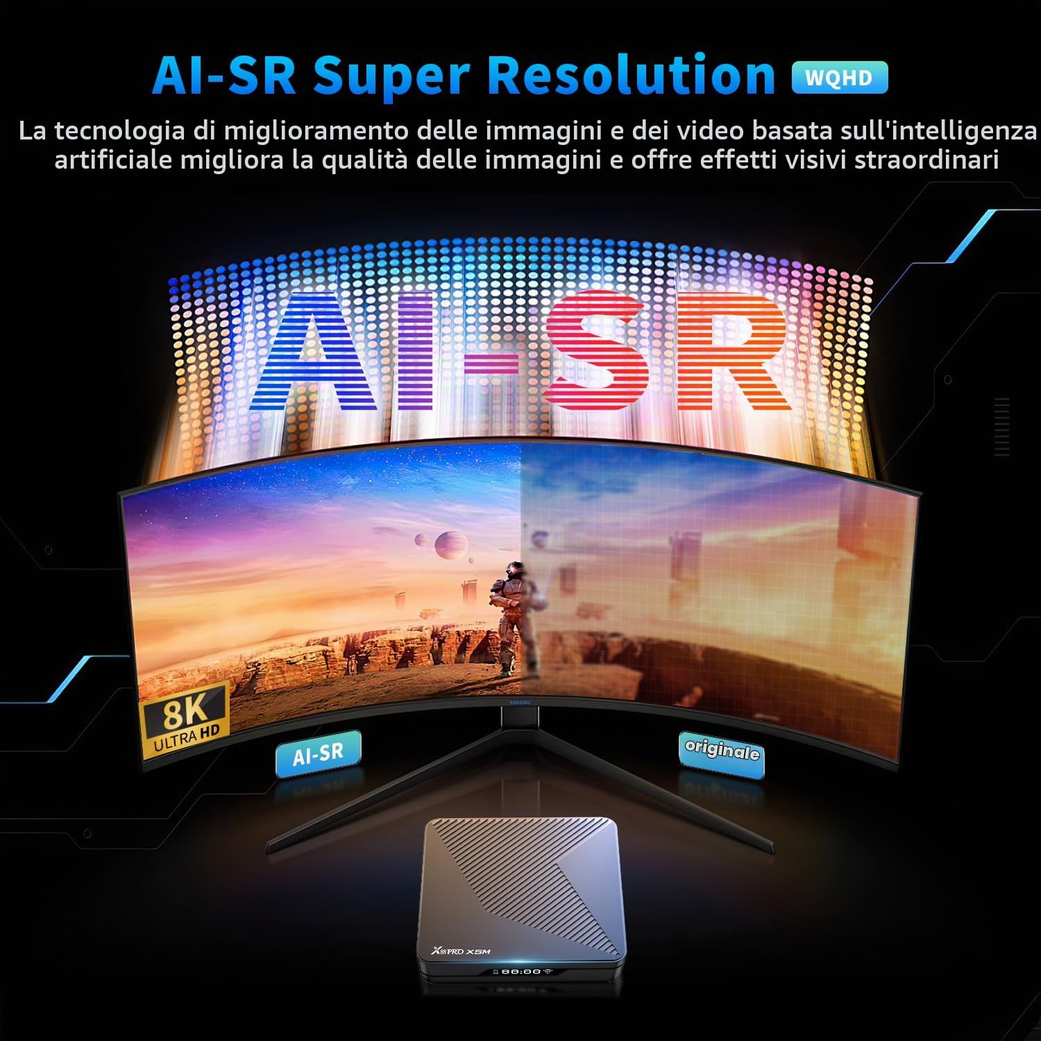 Android TV Box,X5M Android 14.0 2GB RAM 16GB ROM S905X5M 2.0GHz 64-bit Quad-core Cortex-A55 Mali-G310 Support 2.4/5.0GHz WIFI6 BT5.0 1080P 8K HDR10+ 1000M Ethernet HDMI 2.1 H.265 Smart TV BOX