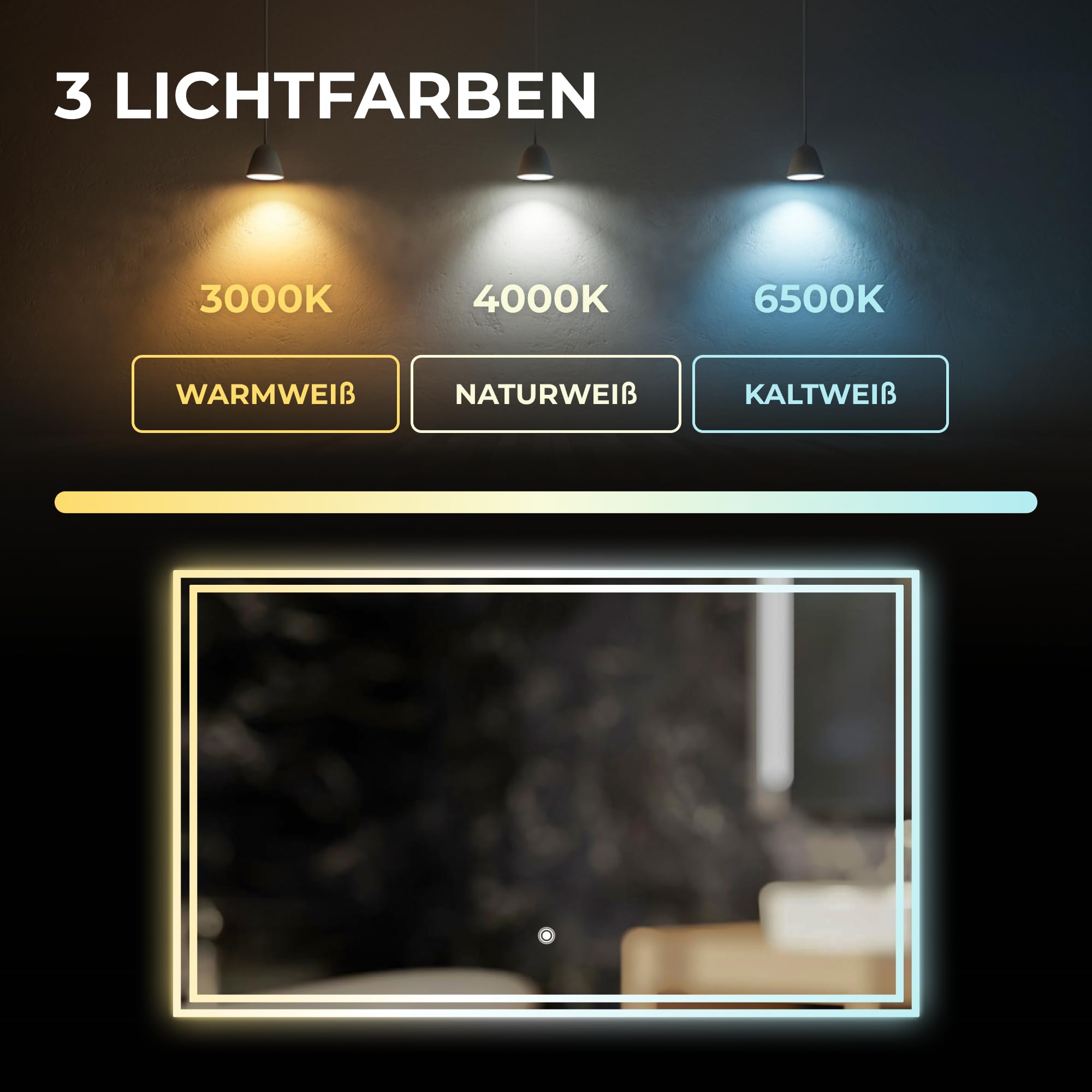BR Bringer LED Badspiegel - 100x60 cm - Badezimmerspiegel mit Beleuchtung und Anti-Beschlag Funktion - Dimmbar, Energiesparend, 3 Lichtfarben, Touch-Schalter und Speicherfunktion (Modell: BRS107)