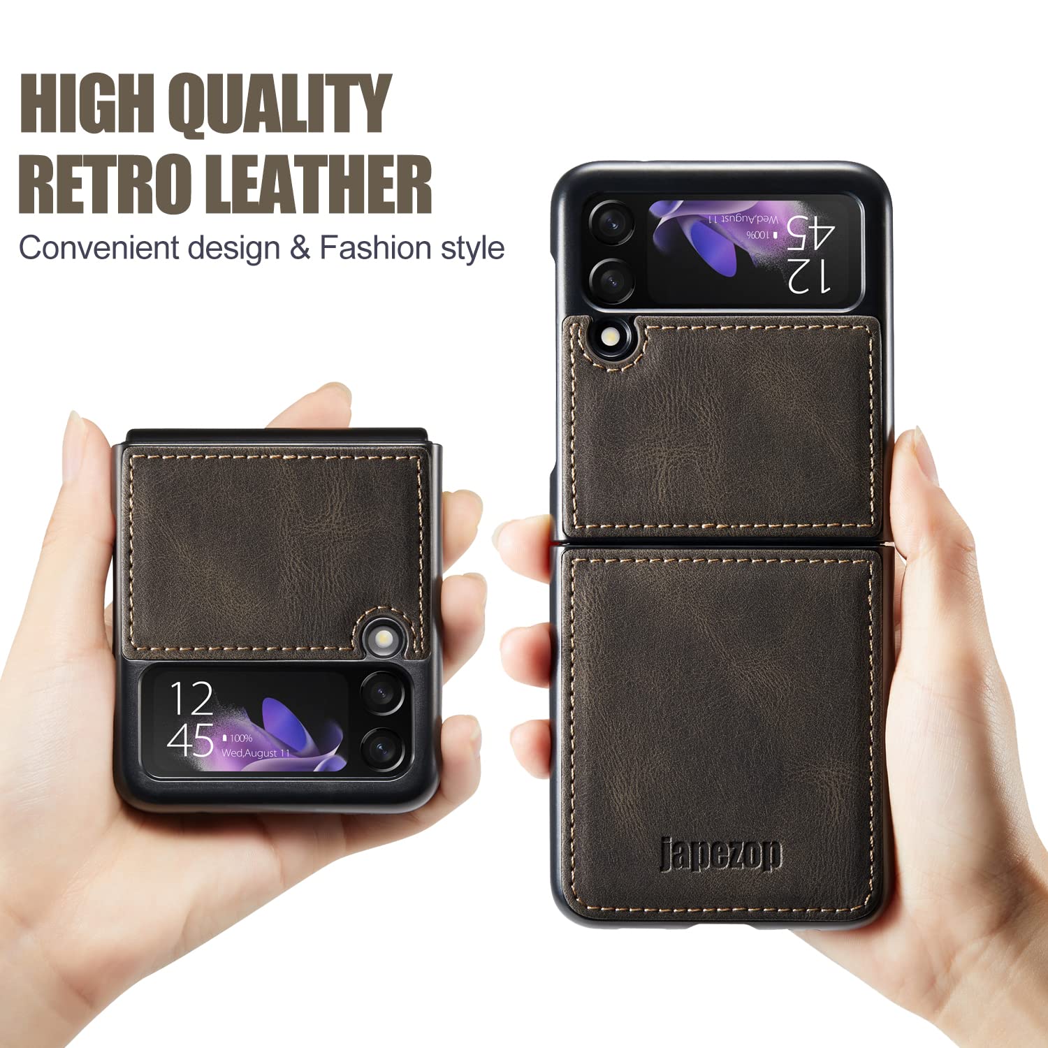 Samsung Galaxy Z Flip 3 5G Case,Galaxy Z Flip 3 Leather Phone Case with Hard Shockproof Back Cover Slim Durable, for Galaxy Z Flip 3 5G 2021 (Coffee)