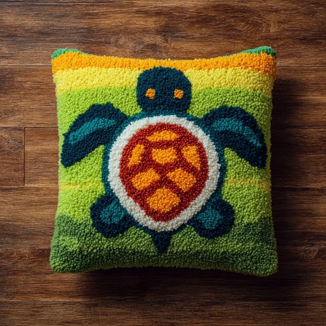 Taxpy DIY Latch Hook Pillow Kit Turtle 17X17 Inch