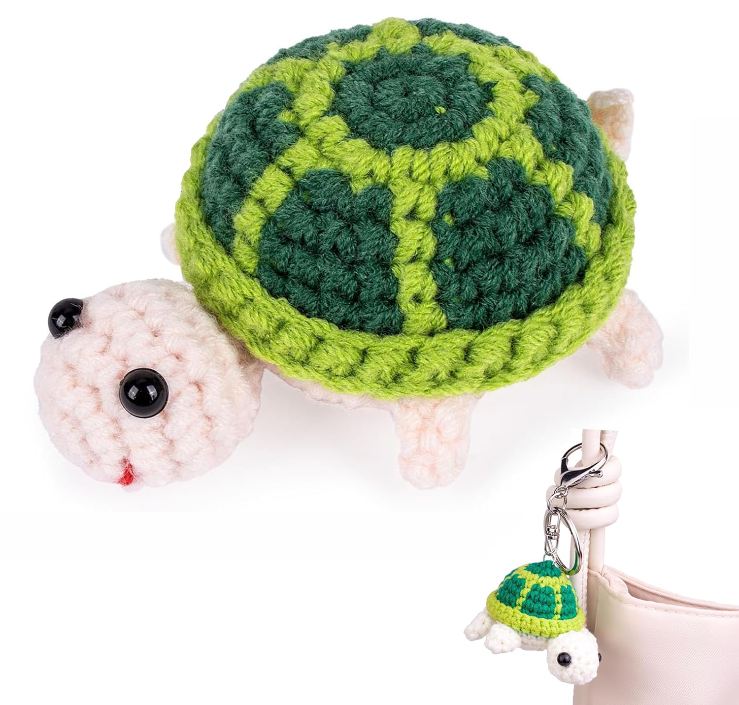 Handgehäkelte Schildkröte Als Glücksbringer – Ca. 9 X 6 Cm, Mit Positiver Botschaftskarte