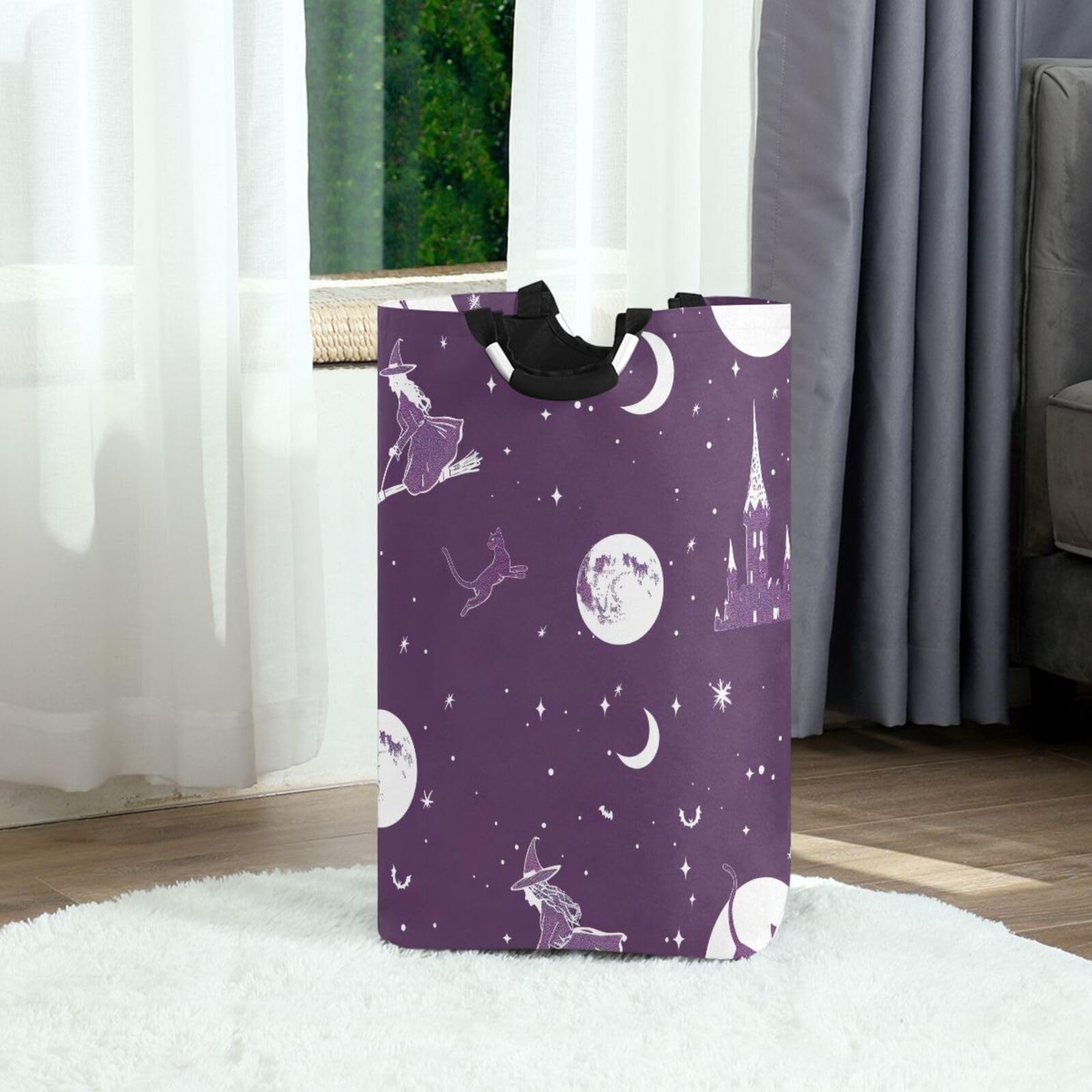 Jihqo Laundry Hamper Basket Halloween Witch Collapsible Nursery Storage Bin Waterproof Clothing Baskets for Home Bedroom Bathroom Washing Room