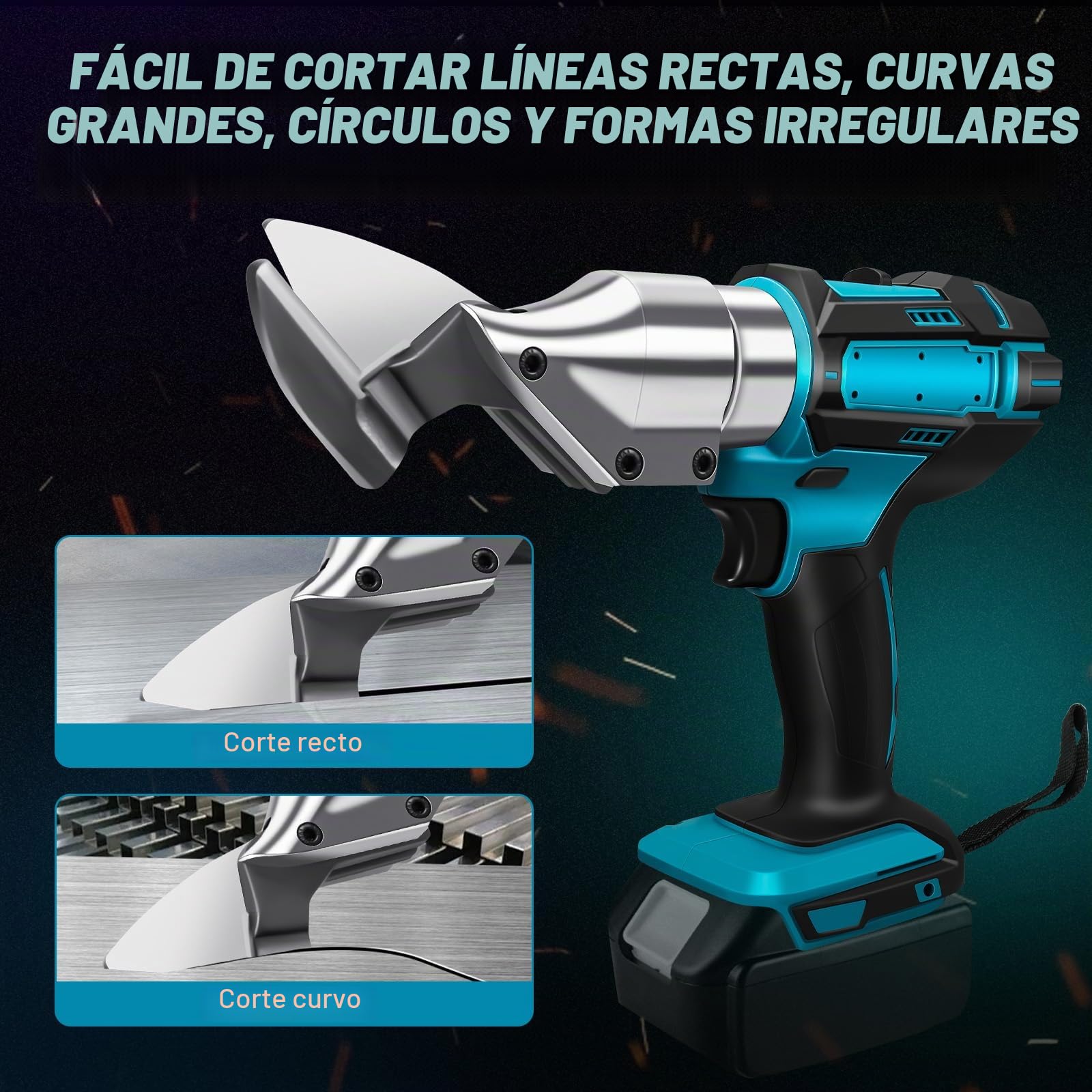 Tijeras Eléctricas Inalámbricas para Metal, Cizalla con Cabezal Giratorio 360°