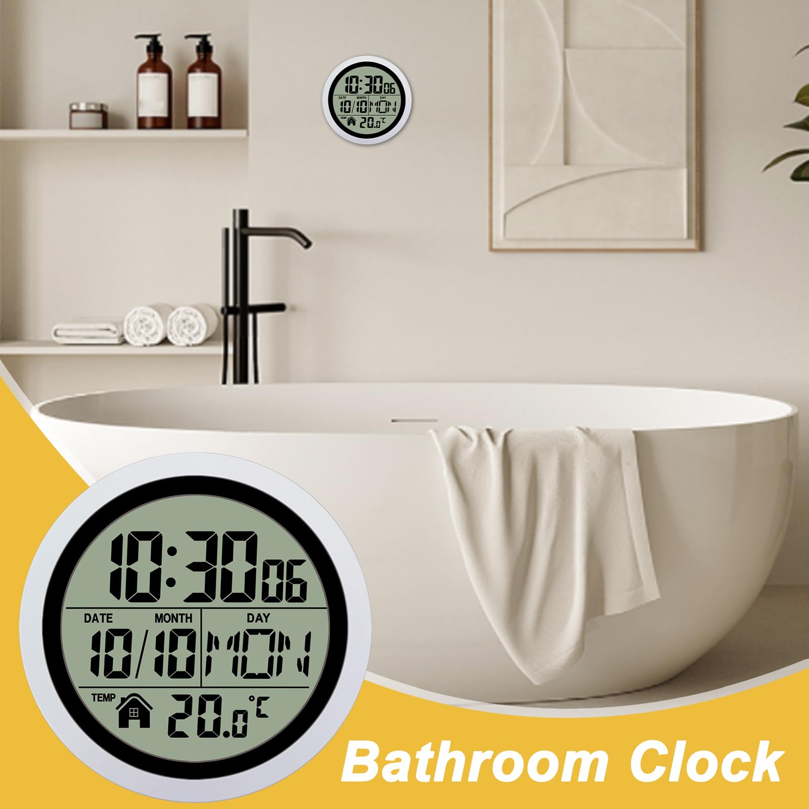 Orologi da Bagno a Batteria Temperatura e Data, Impermeabile, Decorazione