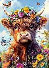 MAXBYE Diamond Painting Kits for Adults, 5D Highland Cow Diamond Art Round Full Drill for Beginner, Crystal Cross Stitch DIY Flowers Gem Art Craft Home Wall Decor Holiday Gifts 30x40cm