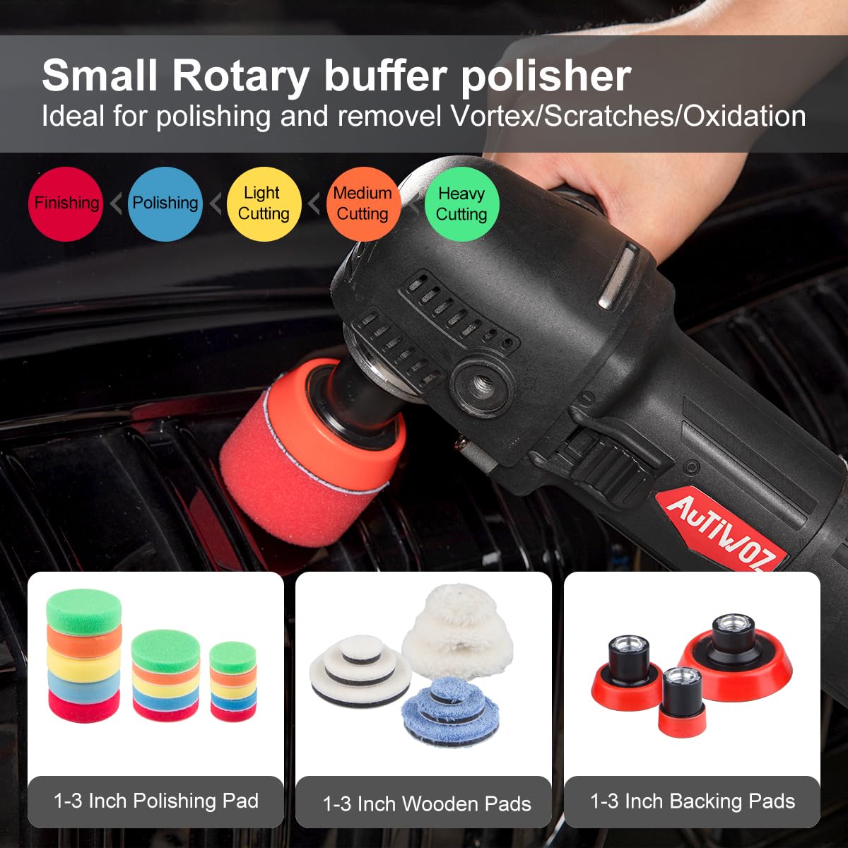 Mini Auto Poliermaschine,AUTIWOZ 850W Polierer,25mm/50mm/75mm Polierscheiben/Pads,Kleine Rotations Poliermaschine,6 Geschwindigkeiten,2600-5200 RPM,Polieren von Kleinen Flächen,Detailpolitur