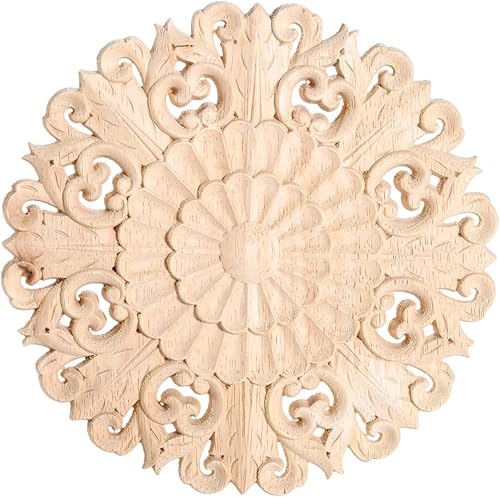 MUXSAM Apliques de madera tallada en madera, calcomanías redondas de madera ornamentadas para armario, puerta, armario, cajón, pared, techo,