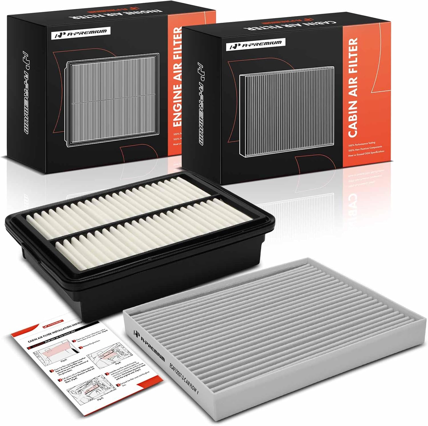 A-Premium 2-PC Engine & Cabin Air Filter with Activated Carbon Compatible with Hyundai Elantra 2017-2020, Elantra GT 2018-2020 & Kia Forte 2019-2024, Forte5 2020-2024