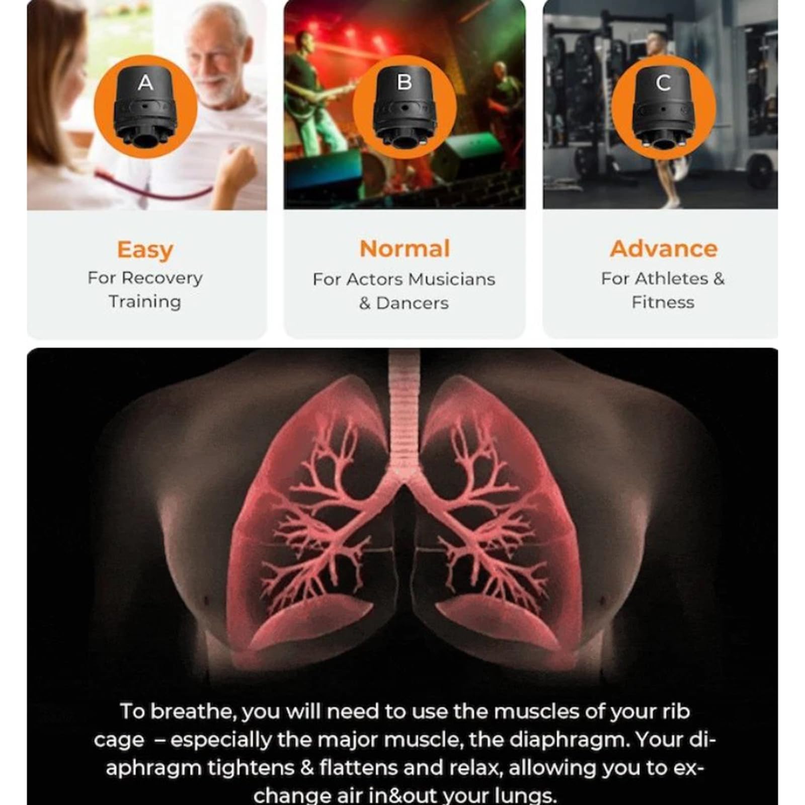 Dispositivo para Ejercicios De Respiración, Entrenador Respiratorio Portátil con Pantalla, Potenciador De Capacidad Pulmonar Pequeño, para Atletas Y Entusiastas del Deporte(Black)