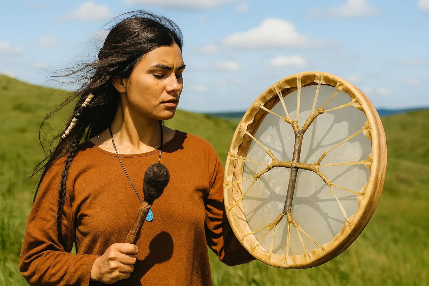 ARAW American Shamanic Native Drum, Bison Natural Hide, Cedar Wood Frame, Handmade, Bodhran Drum (18 Inches Diameter X 2.5 Inches)