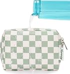 Narwey Small Checkered Makeup Bag for Purse Mini Cosmetic Bag Travel Makeup Pouch Zipper Pouch Cute Make up Bags with Compartments for Women Girls (Mint Green Checkerboard, Small)