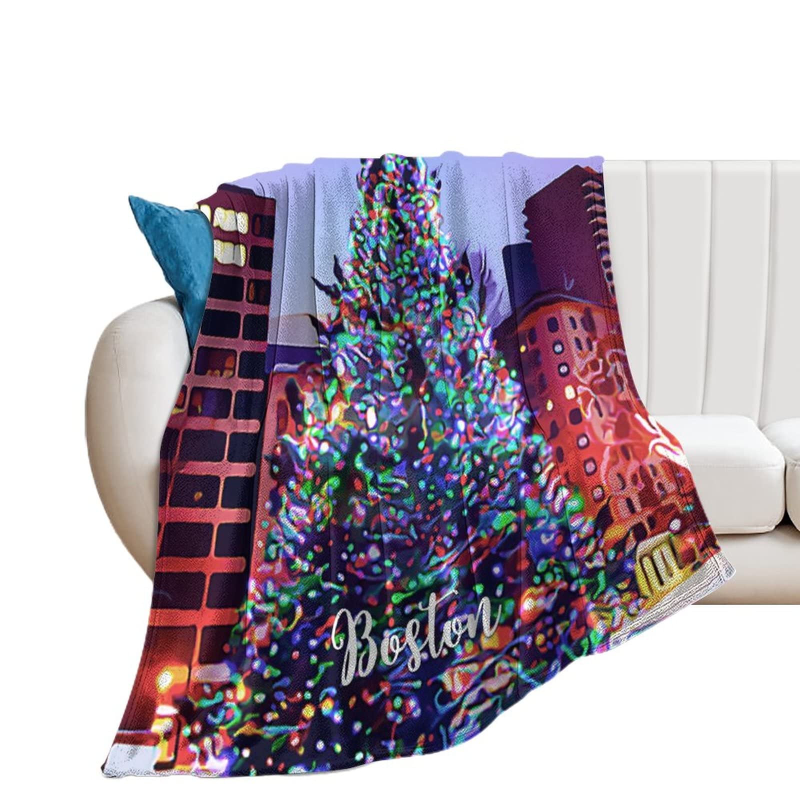 Couverture en flanelle Boston pour canapé et lit motif paysage urbain 127x152 cm