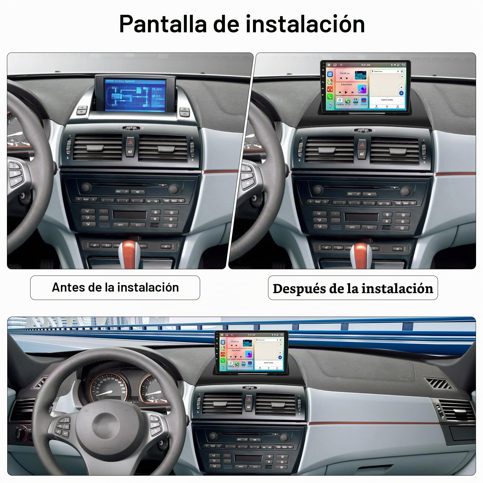 SIXWIN 8 Core 4+64G Android 15 Radio de Coche para BMW X3 E83 (2004-2012) Integrado CarPlay Android Auto DSP GPS, 9” IPS 2.5D Touch Screen,1280 * 720,con WiFi BT USB FM RDS Mirror Link