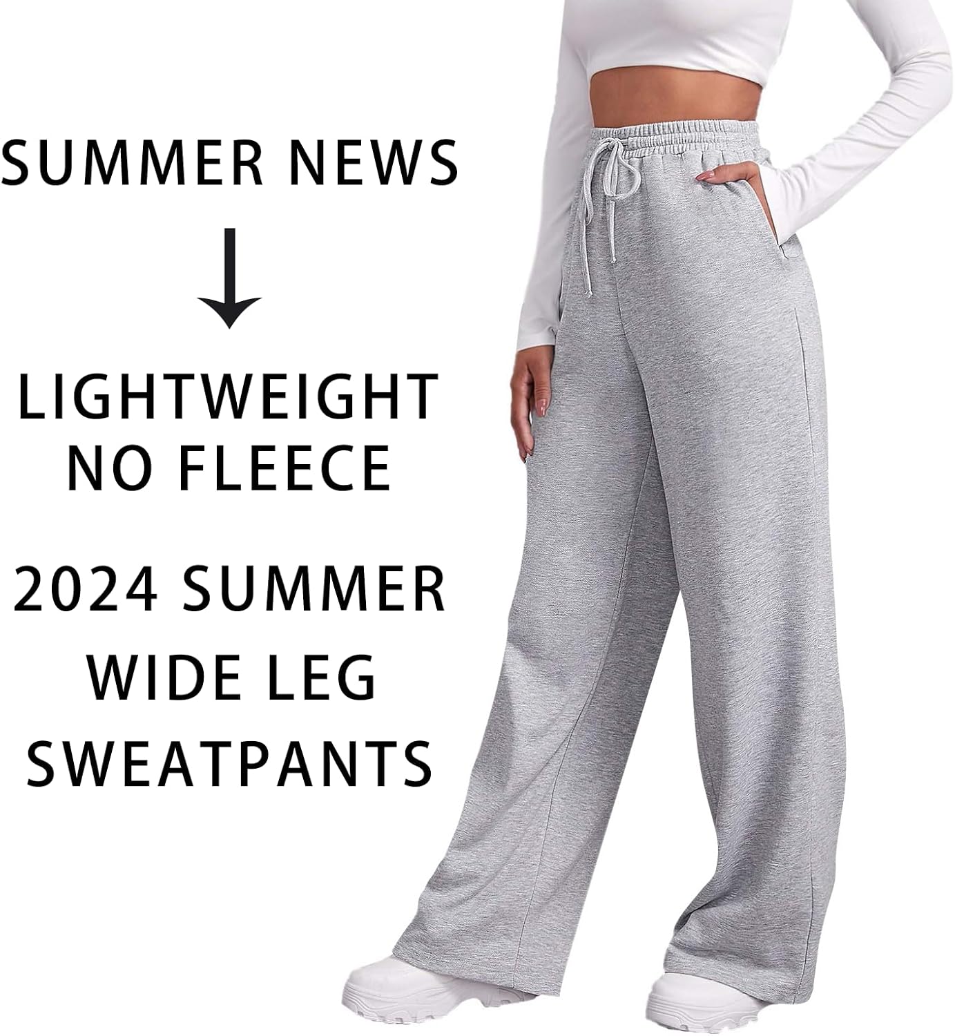 Baggy Wide Leg Sweatpants for Women Fleece High Waist Joggers with Pockets Lightweight Comfy Drawstring Sweat Pants - Image 4