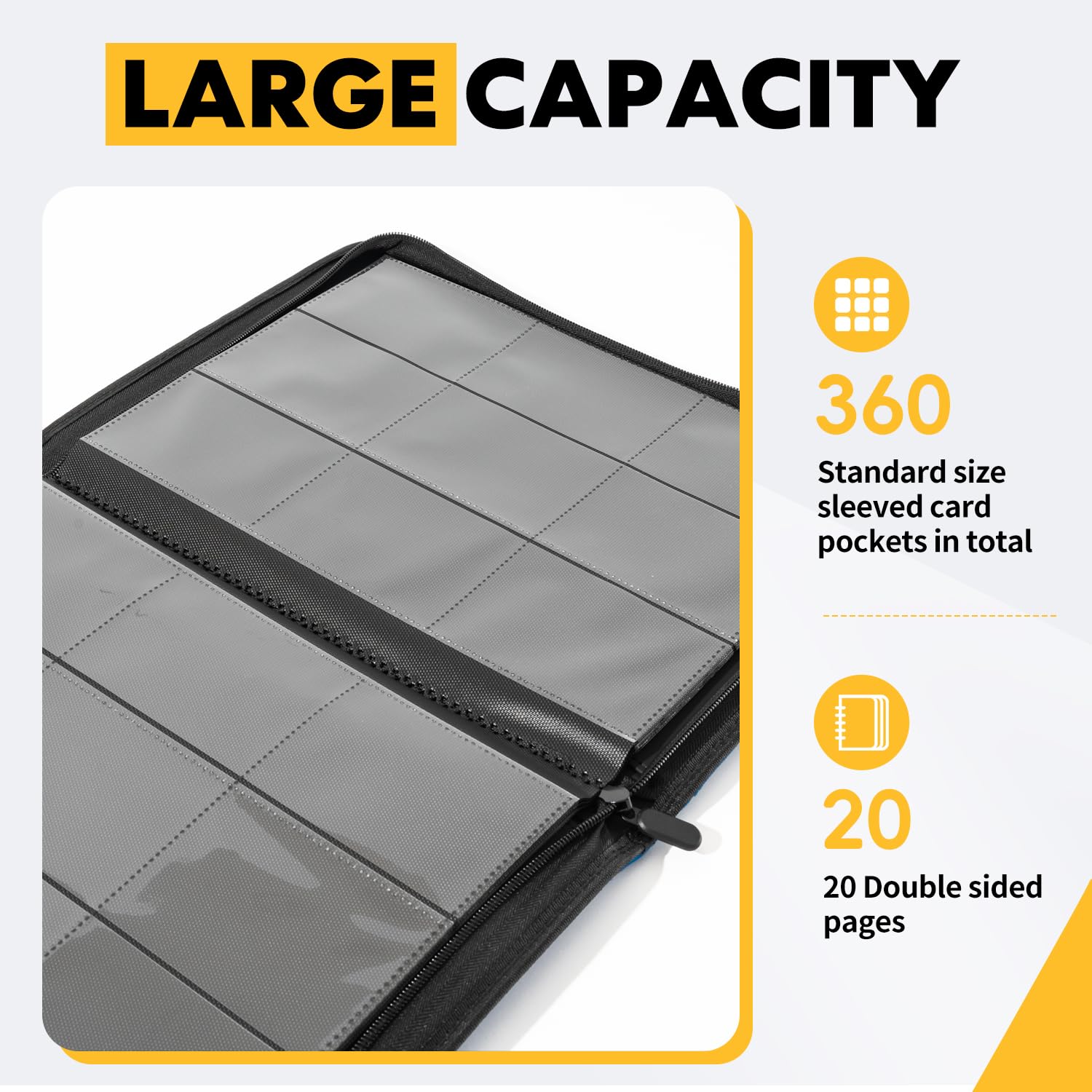 efunkdog Raccoglitore Carte, Album portacarte collezionabili 9 tasche Copertura in PU con cerniera, Capacità di 360 carte per TCG e carte sportive (Giallo)