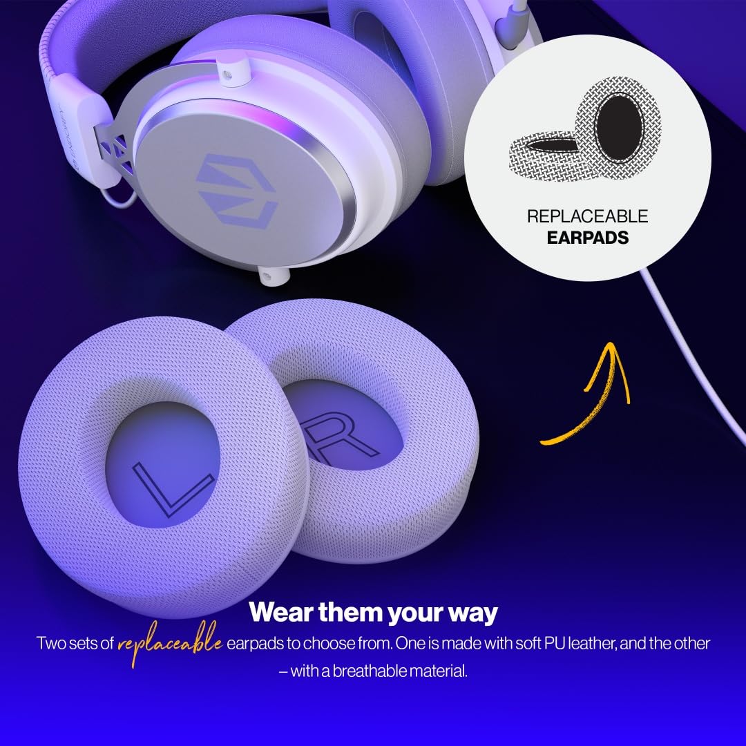 ENDORFY VIRO Plus USB Onyx White, Cuffie Over Ear, Coppia aggiuntiva di Cuscinetti in Tessuto, Microfono Staccabile, Cavo Staccabile, Scheda Audio USB 7.1, EY1A005