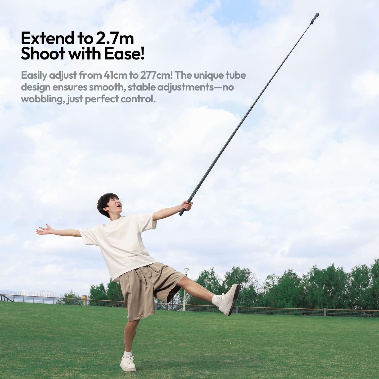 ULANZI VL02 2.7M Selfie Stick für Insta360 X5/X4/X3/GO 3S/ONE X2, Selfie Stick aus Kohlefaser für Gopro, DJI Osmo Pocket 3 4/Action 5 Pro, 1/4" Verlängerung, Längenverstellbar, Mit Handyclip