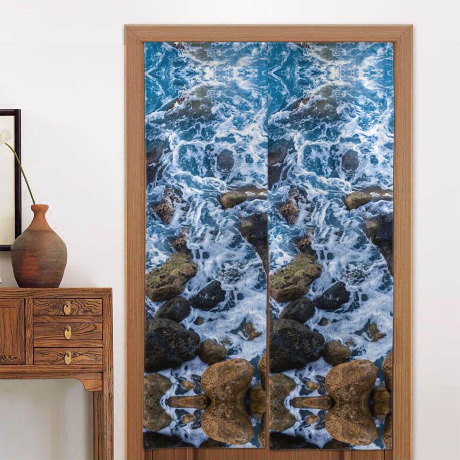 Rideau de porte BAFAFA séparateur noren occultant motif galets 142 cm