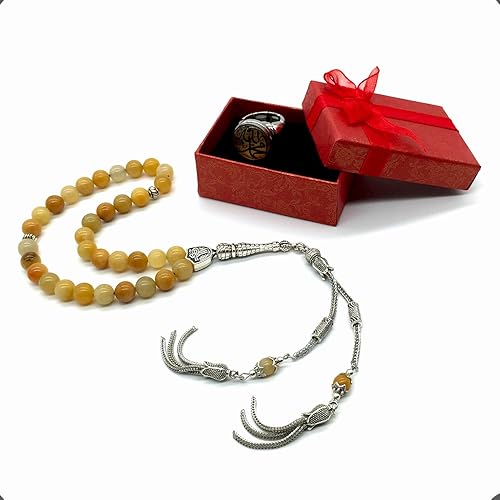 Miniatura 2 de ALBATROSART -Piedra de jade amarilla -0.315 in -33 cuentas - Cuentas de preocupación con anillo elástico a juego - Anillo elástico con botón a