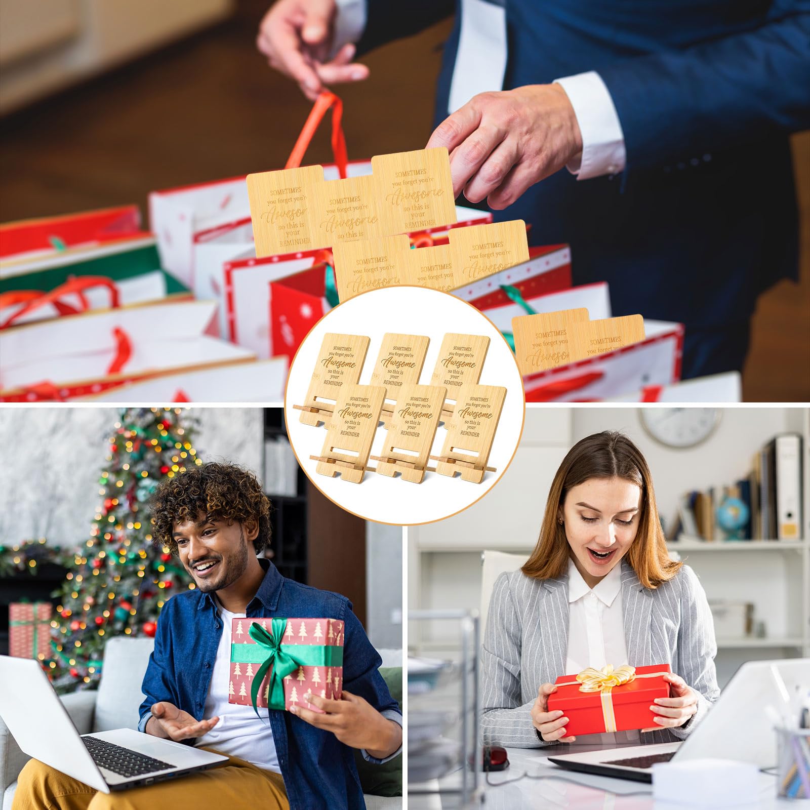 Ripeng 36 pezzi Regali di apprezzamento di Natale per dipendenti, supporto per telefono in bambù per scrivania, impiegati, regalo di ringraziamento per colleghi di squadra, personale, volontari