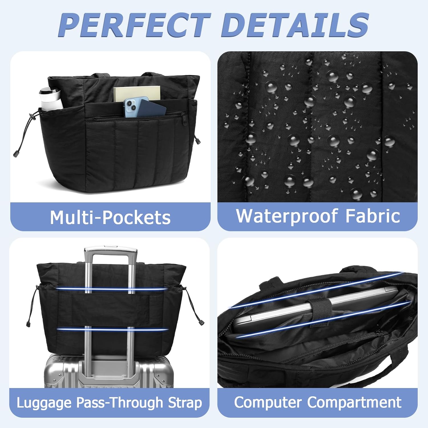 Tote Bag for Women, Lightweight Puffer Tote Bag with Compartments, Quilted Shoulder Bag Handbag with Zipper for Work - Image 4