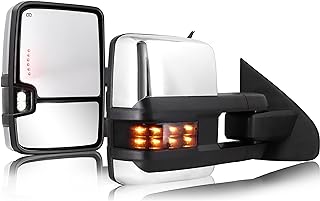 Sanooer Towing Mirrors Chrome for 2014-2018 Chevy Silverado GMC Sierra 1500 2500 HD 3500 HD with Power Glass LED Arrow Turn Signal Light Backup Lamp Running Light Heated Extendable Pair Set