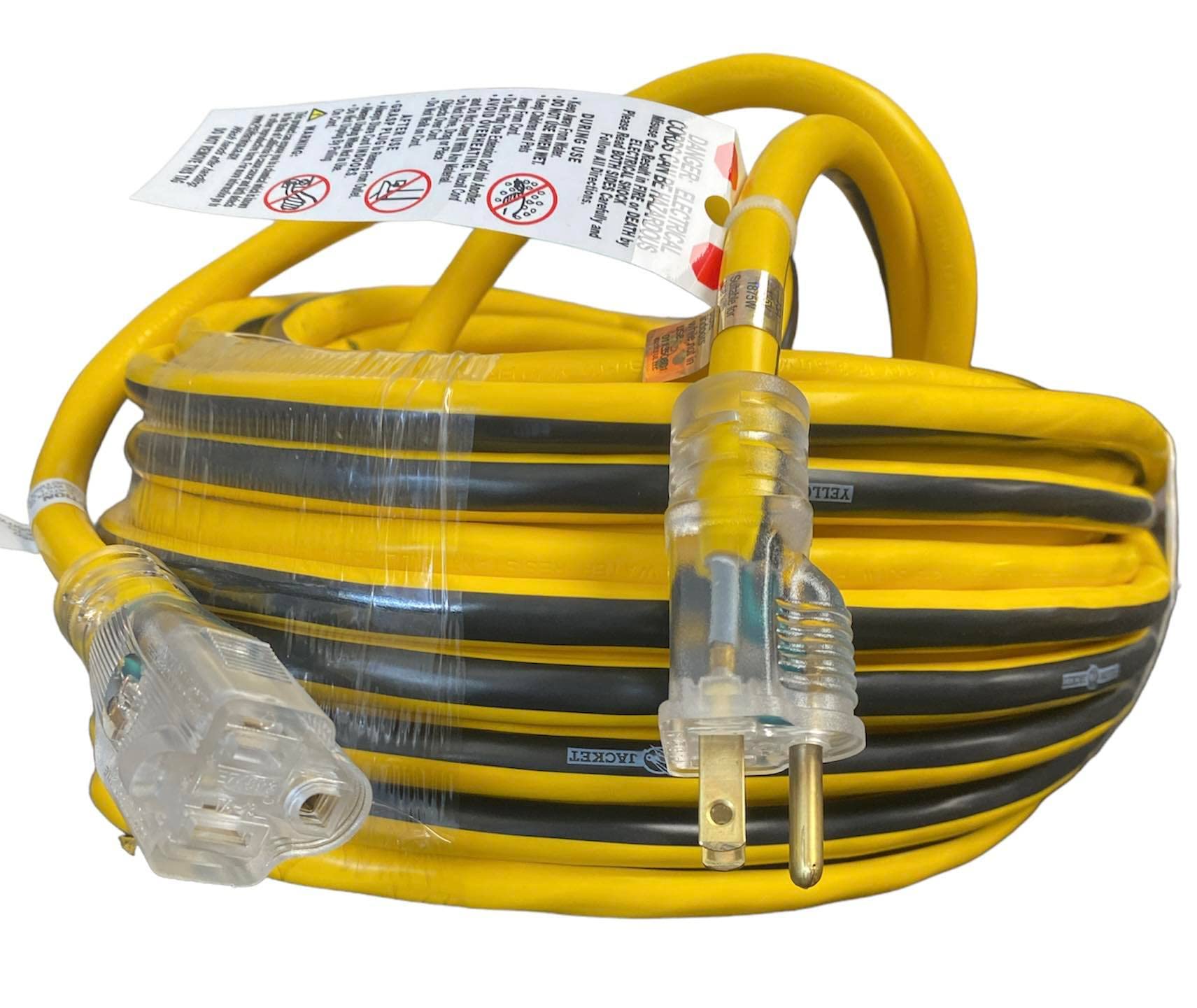 Yellow Jacket -12/3 Heavy-Duty 15-Amp SJTW Contractor Extension Cord with Lighted Ends, 100-Feet