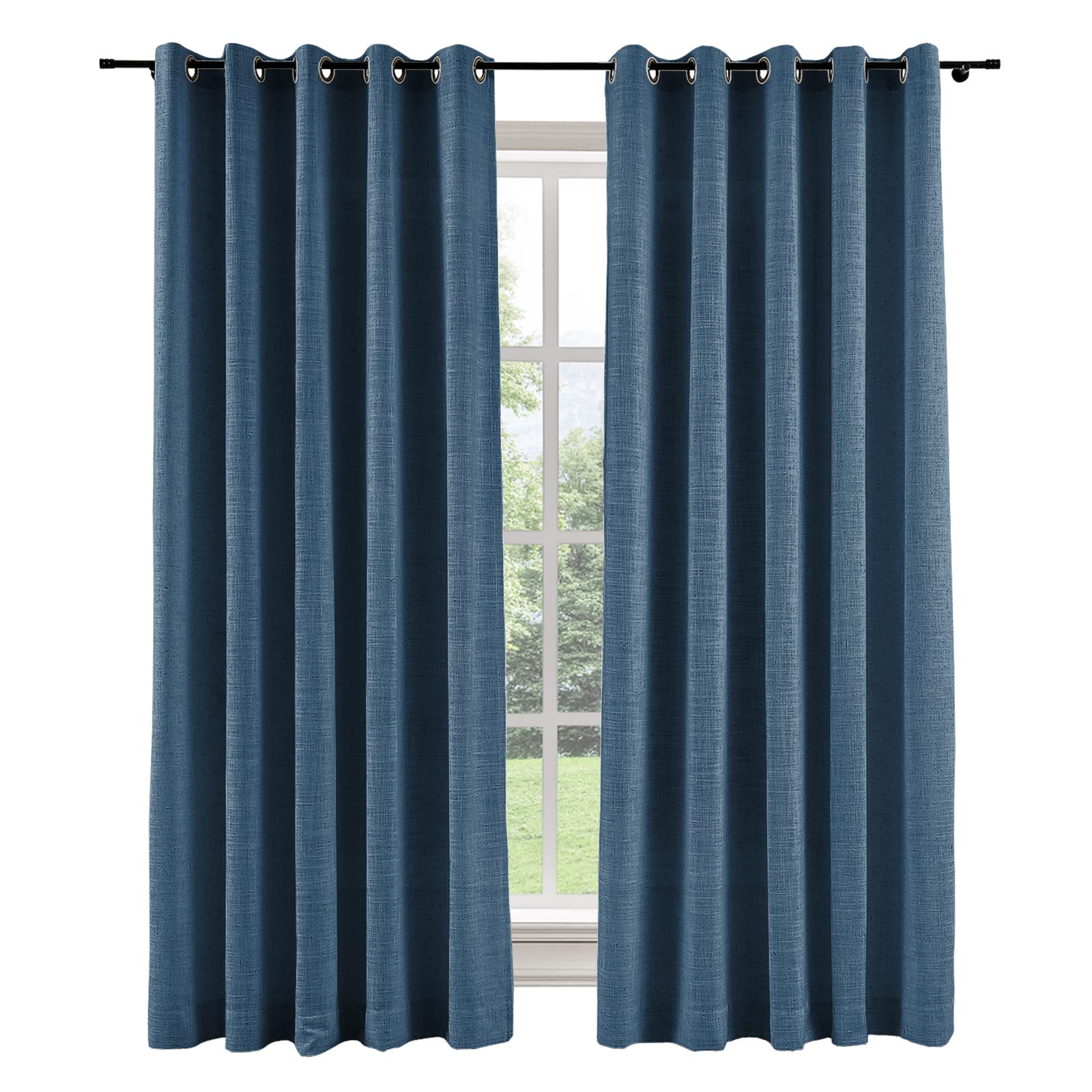 ChadMade Thermal Insulated Room Darkening Curtain 120 Inches Wide Grommet Header Faux Linen Drape for Sliding Patio Door 120Wx102L, 1 Panel, Navy Blue