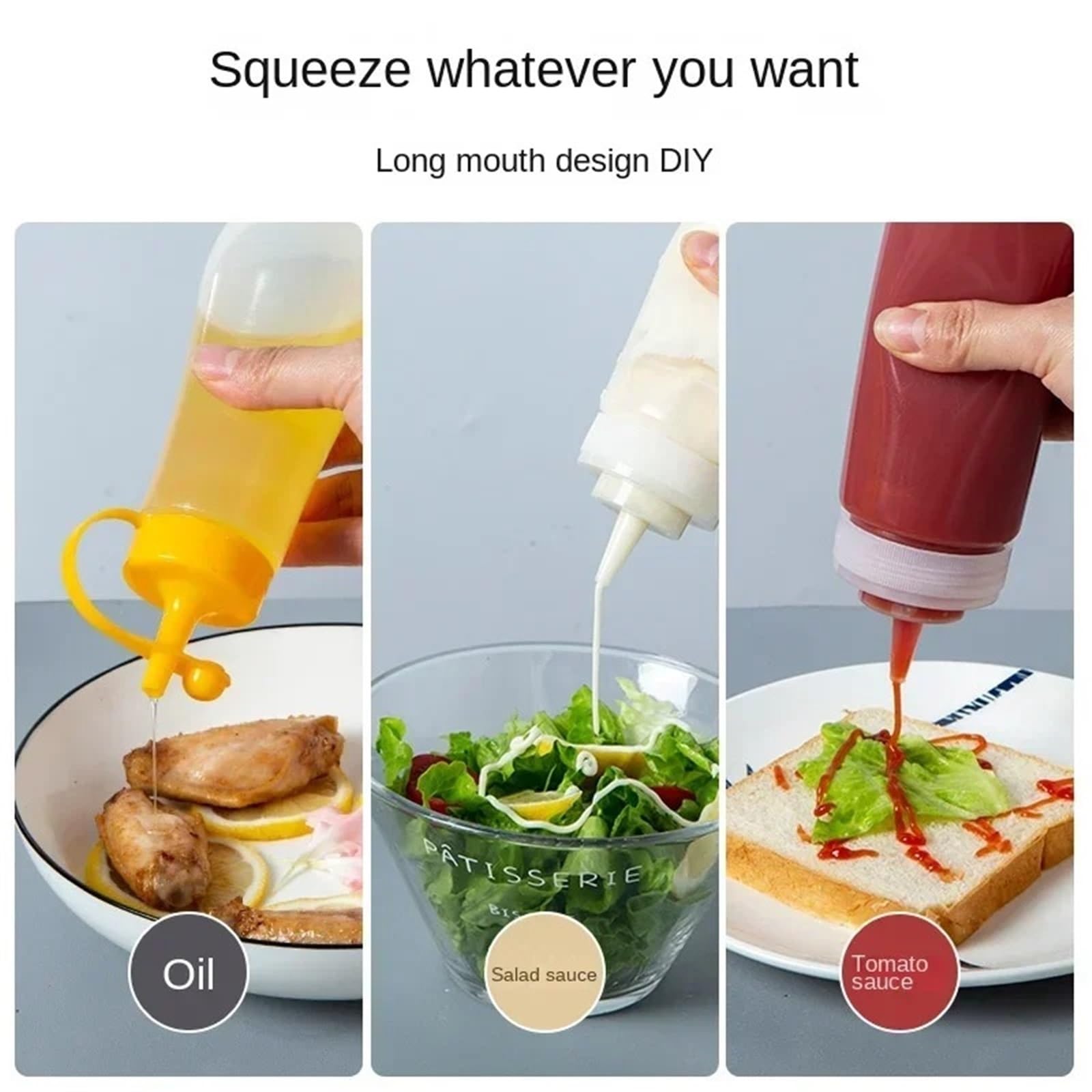 10 pezzi Ketchup Salse BBQ Bottiglia di olio d'oliva Bottiglie condimenti grandi da spremere con ugelli Dispenser Salsa Gadget cucina per Condimenti(500ml)
