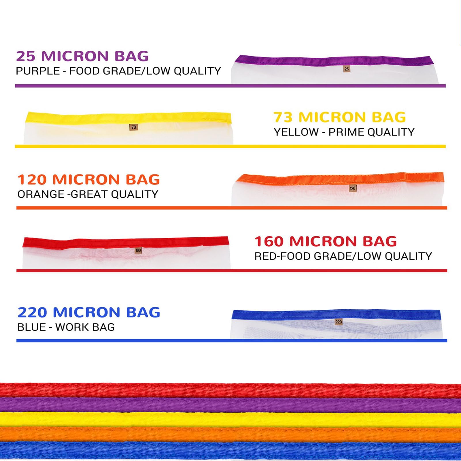 5 Bolsas De Malla De Burbujas, Juego De Bolsas De Extracción De Aceite Esencial, Bolsa De Extracción De Filtro De Hierbas De 5 Galones 25/73/120/160/220- Bolsa Para Cerveza Fruta Verdura Vino