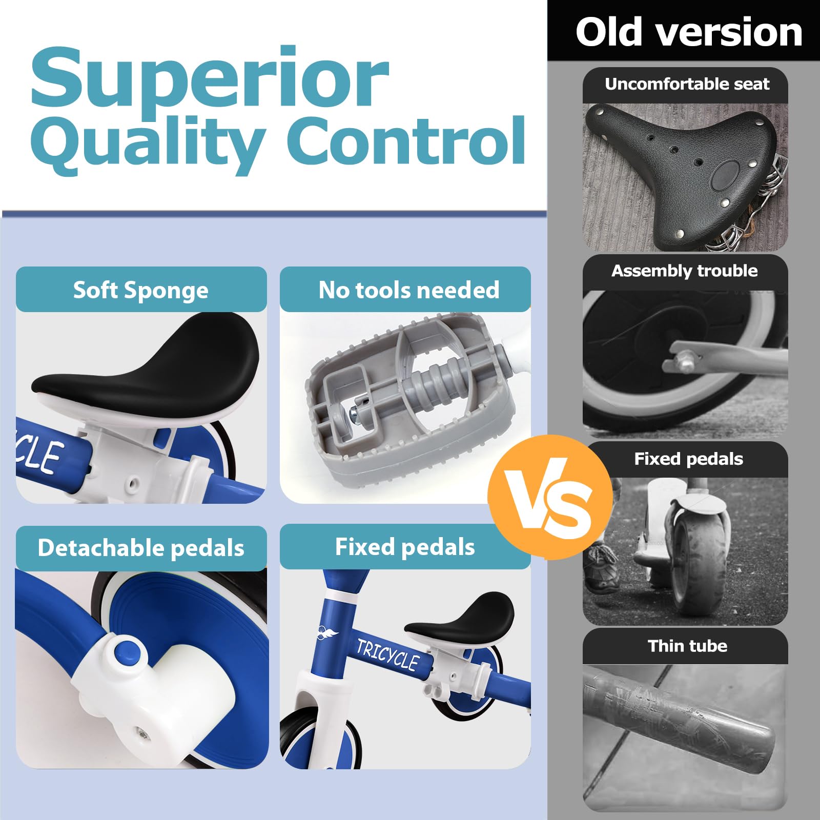 Tricycle for Toddlers 1-5 Year Olds, Toddler Balance Bike for Boys Girls 2-4, Toddler Tricycle with Light & Music Front, Kids Bicycle with Removable Pedal, Birthday Gifts for 2 3 4 5 Year