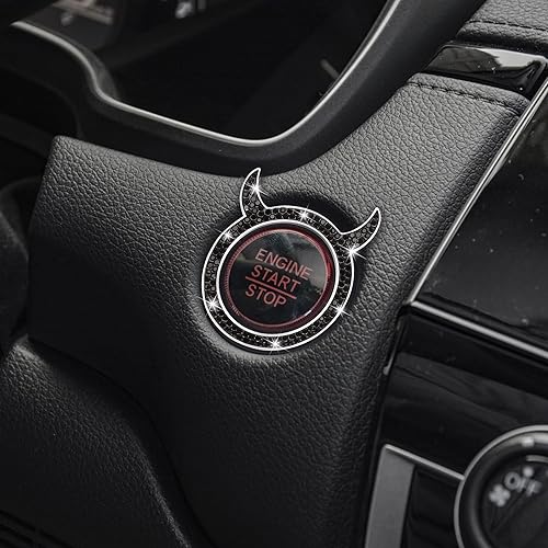 Miniatura 4 de WINKA Bling - Cubierta universal para botón de arranque del motor de automóvil, decoración de 2 piezas de diamantes de imitación Little Devil sin