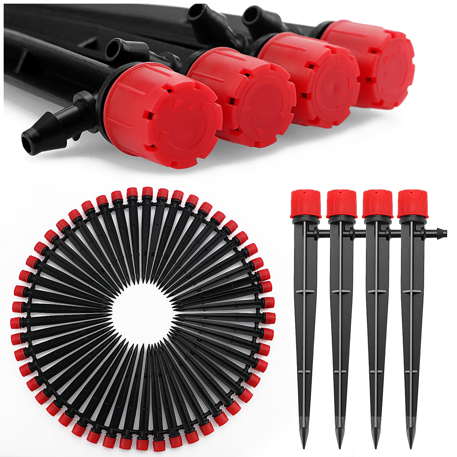 50 Piezas Gotero de Riego, VooGenzek 360-Grado 8-Agujero Aspersore de Riego Ajustables, Cabezas de Riego para Goteo Goteros con Conectore de Púas & Estaca Microtubo Piqueta, para Tubo 4/7 mm, Negro — view 16