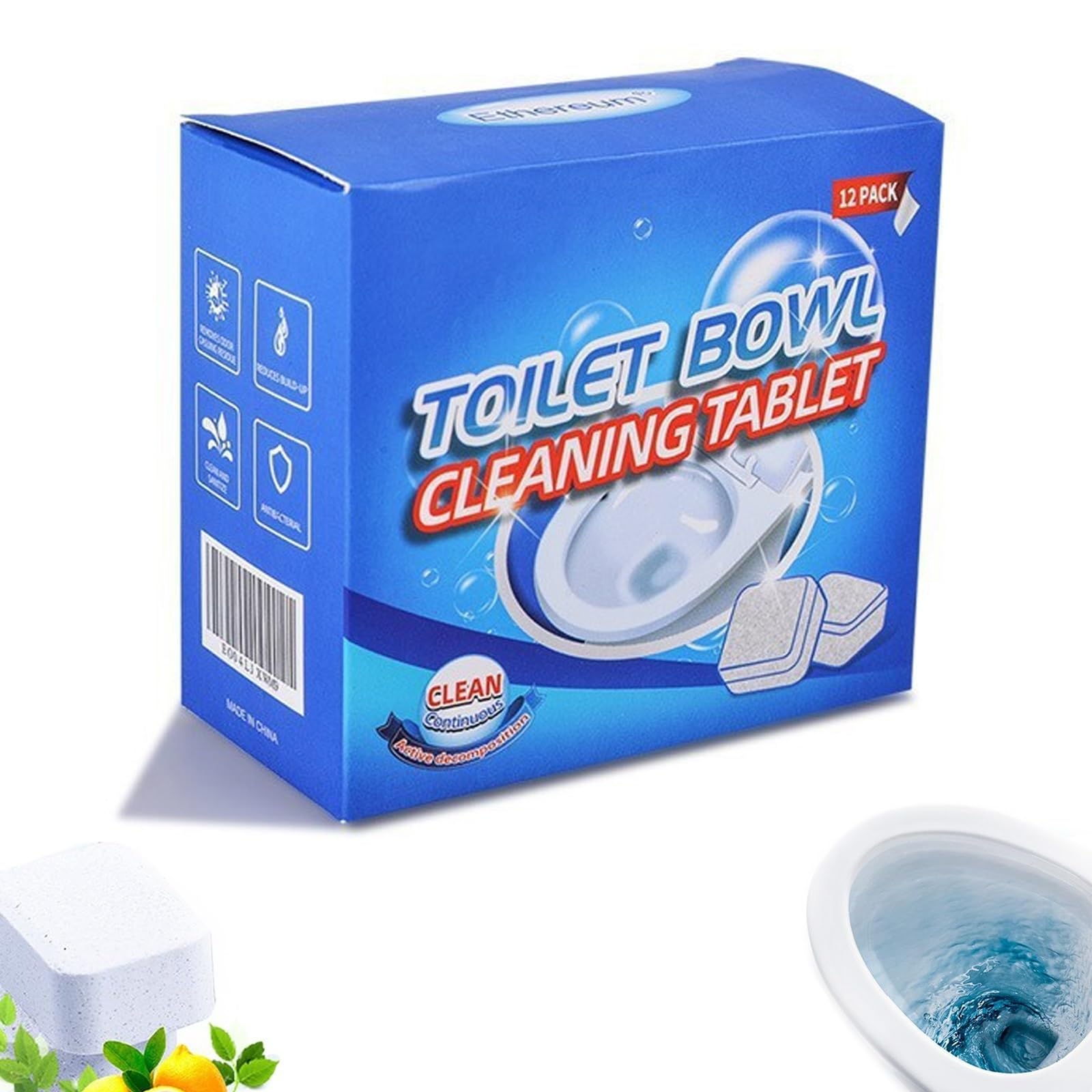 Explcior 1Box Powerful Toilet Bowl Cleaner Tablets, Toilet Descaler Tablets 12 Tablets, Strong Toilet Limescale Remover, Toilet Freshener, Active Toilet Bowl Cleaning Sheet, Toilet Cleaner For Stains(1Box)
